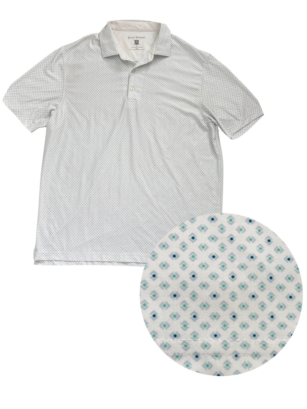 Hickey Freeman Polo Shirt Diamond Print Geometric Colourful Performance Button